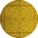 Round Machine Washable Oriental Yellow Traditional Rug, wshurb889yw