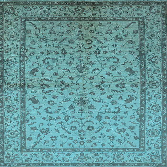 Square Machine Washable Oriental Light Blue Traditional Rug, wshurb889lblu