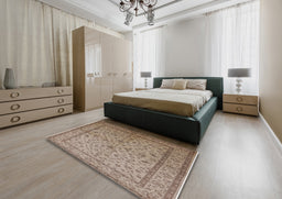 Mid-Century Modern Brown Oriental Rug in a Bedroom, urb889