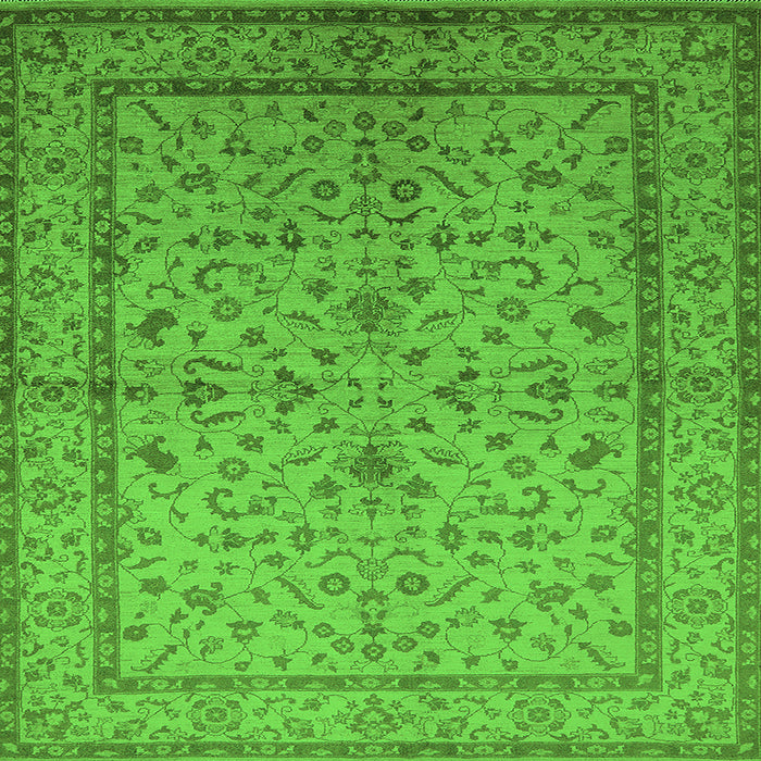 Square Machine Washable Oriental Green Traditional Area Rugs, wshurb889grn