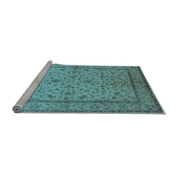 Sideview of Machine Washable Oriental Light Blue Traditional Rug, wshurb889lblu