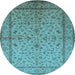 Round Oriental Light Blue Traditional Rug, urb889lblu