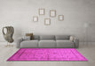 Machine Washable Oriental Pink Traditional Rug in a Living Room, wshurb889pnk