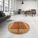 Round Mid-Century Modern Orange Oriental Rug in a Office, urb890