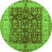 Round Machine Washable Oriental Green Traditional Area Rugs, wshurb890grn