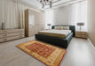 Mid-Century Modern Orange Oriental Rug in a Bedroom, urb890