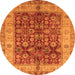 Round Machine Washable Oriental Orange Traditional Area Rugs, wshurb890org