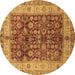 Round Machine Washable Oriental Brown Traditional Rug, wshurb890brn