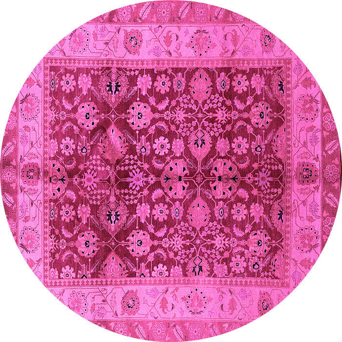Round Machine Washable Oriental Pink Traditional Rug, wshurb890pnk