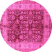 Round Machine Washable Oriental Pink Traditional Rug, wshurb890pnk