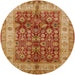 Round Mid-Century Modern Orange Oriental Rug, urb890