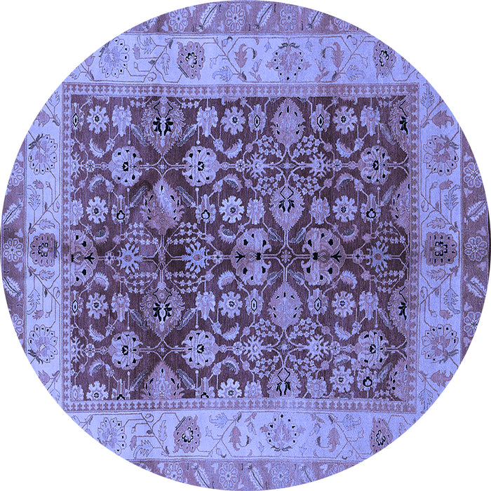 Round Machine Washable Oriental Blue Traditional Rug, wshurb890blu