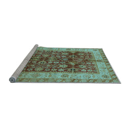 Sideview of Machine Washable Oriental Light Blue Traditional Rug, wshurb890lblu