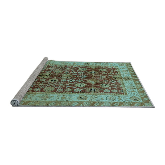 Sideview of Machine Washable Oriental Light Blue Traditional Rug, wshurb890lblu