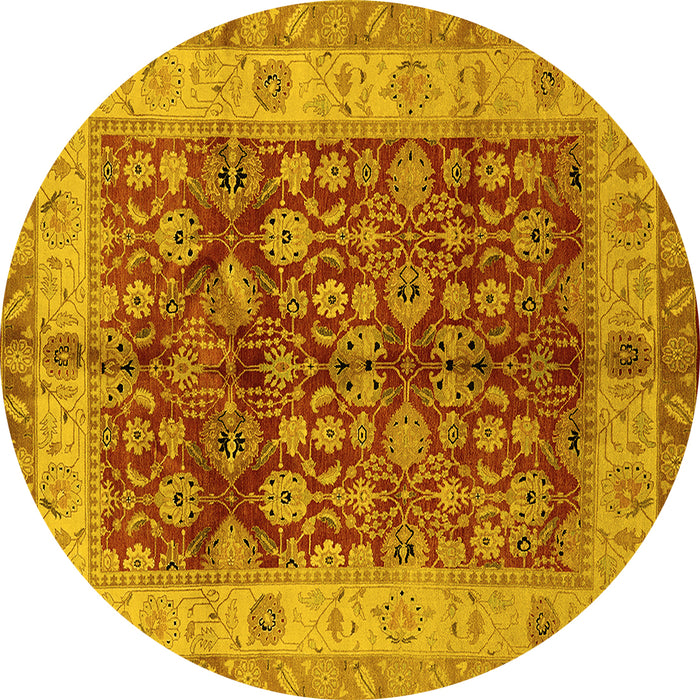 Round Oriental Yellow Traditional Rug, urb890yw