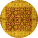 Round Oriental Yellow Traditional Rug, urb890yw