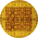 Round Machine Washable Oriental Yellow Traditional Rug, wshurb890yw