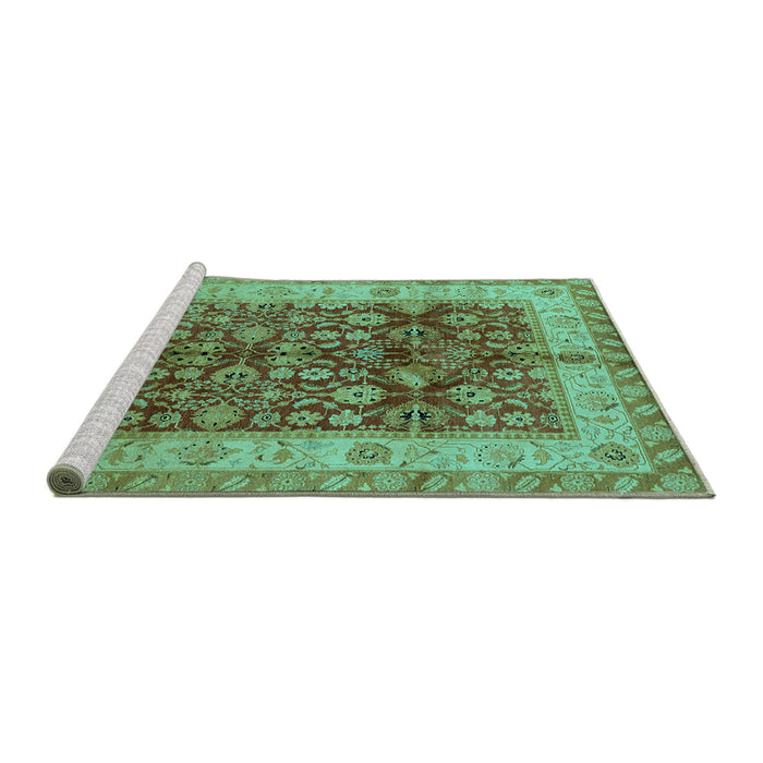 Sideview of Machine Washable Oriental Turquoise Traditional Area Rugs, wshurb890turq