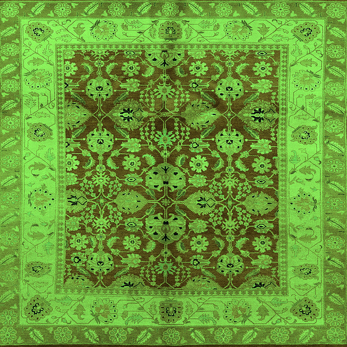 Square Machine Washable Oriental Green Traditional Area Rugs, wshurb890grn