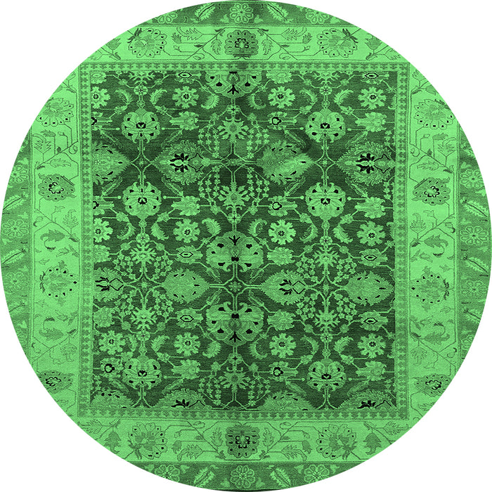 Round Machine Washable Oriental Emerald Green Traditional Area Rugs, wshurb890emgrn