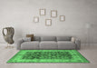 Machine Washable Oriental Emerald Green Traditional Area Rugs in a Living Room,, wshurb890emgrn