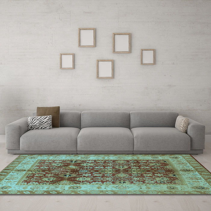 Machine Washable Oriental Light Blue Traditional Rug in a Living Room, wshurb890lblu