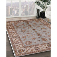 Mid-Century Modern Khaki Rose Pink Oriental Rug, urb891