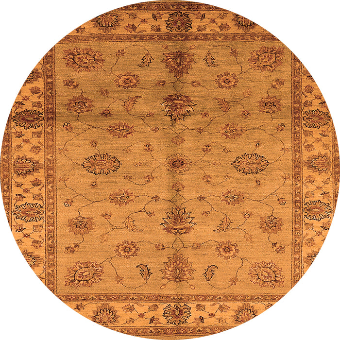 Round Oriental Orange Traditional Rug, urb891org