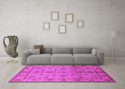 Machine Washable Oriental Pink Traditional Rug in a Living Room, wshurb891pnk