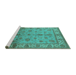 Sideview of Machine Washable Oriental Turquoise Traditional Area Rugs, wshurb891turq