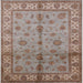 Square Mid-Century Modern Khaki Rose Pink Oriental Rug, urb891