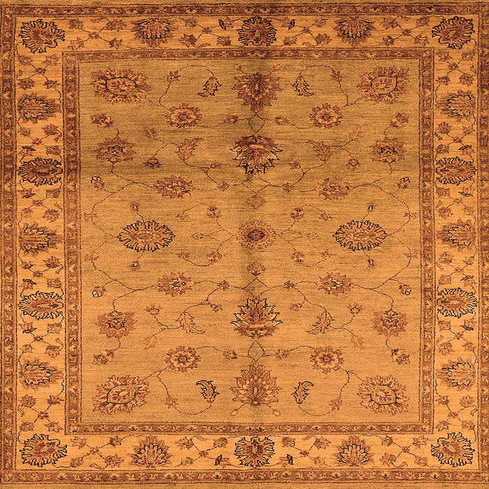 Square Machine Washable Oriental Orange Traditional Area Rugs, wshurb891org