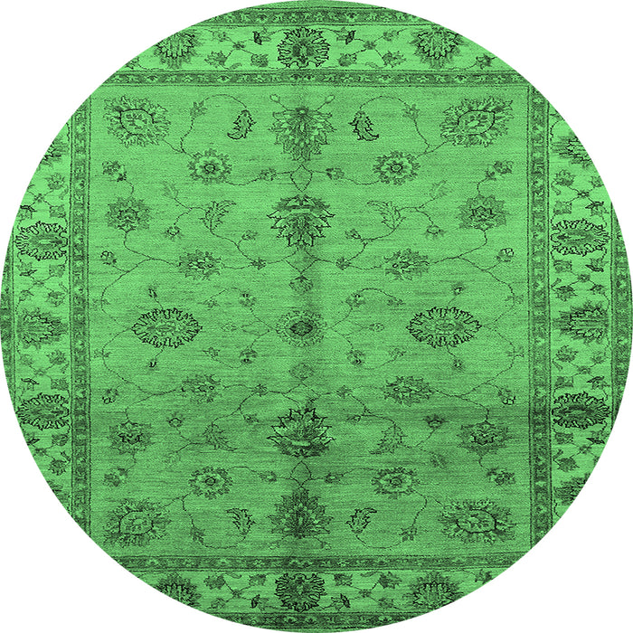 Round Machine Washable Oriental Emerald Green Traditional Area Rugs, wshurb891emgrn