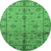 Round Machine Washable Oriental Emerald Green Traditional Area Rugs, wshurb891emgrn