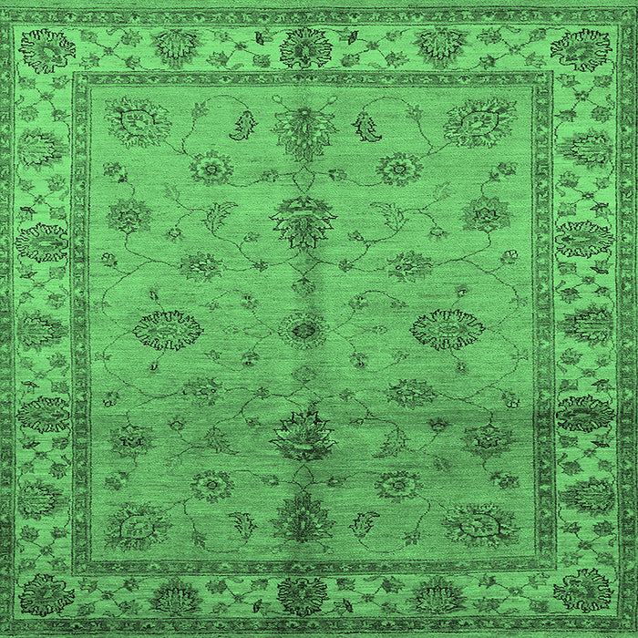 Square Machine Washable Oriental Emerald Green Traditional Area Rugs, wshurb891emgrn
