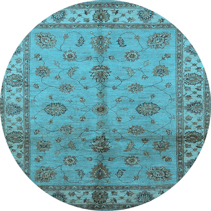 Round Oriental Light Blue Traditional Rug, urb891lblu
