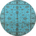 Round Oriental Light Blue Traditional Rug, urb891lblu