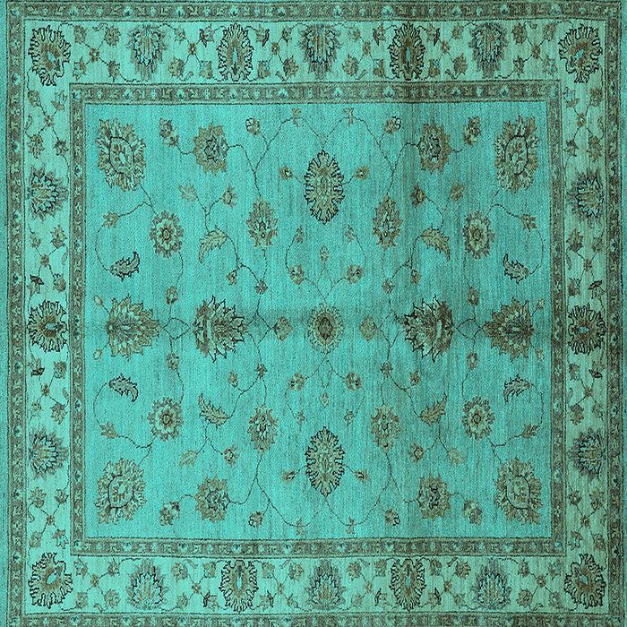 Square Machine Washable Oriental Turquoise Traditional Area Rugs, wshurb891turq