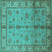 Square Machine Washable Oriental Turquoise Traditional Area Rugs, wshurb891turq