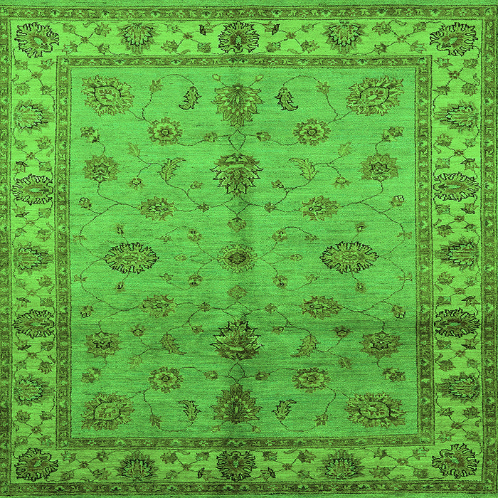 Square Machine Washable Oriental Green Traditional Area Rugs, wshurb891grn
