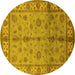 Round Oriental Yellow Traditional Rug, urb891yw