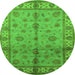 Round Machine Washable Oriental Green Traditional Area Rugs, wshurb891grn