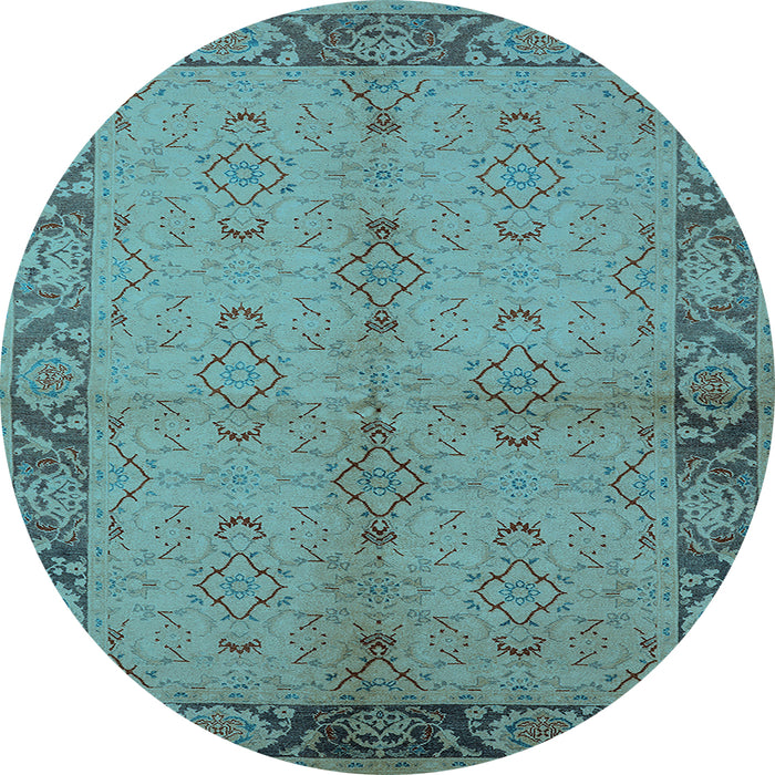 Round Oriental Light Blue Traditional Rug, urb892lblu