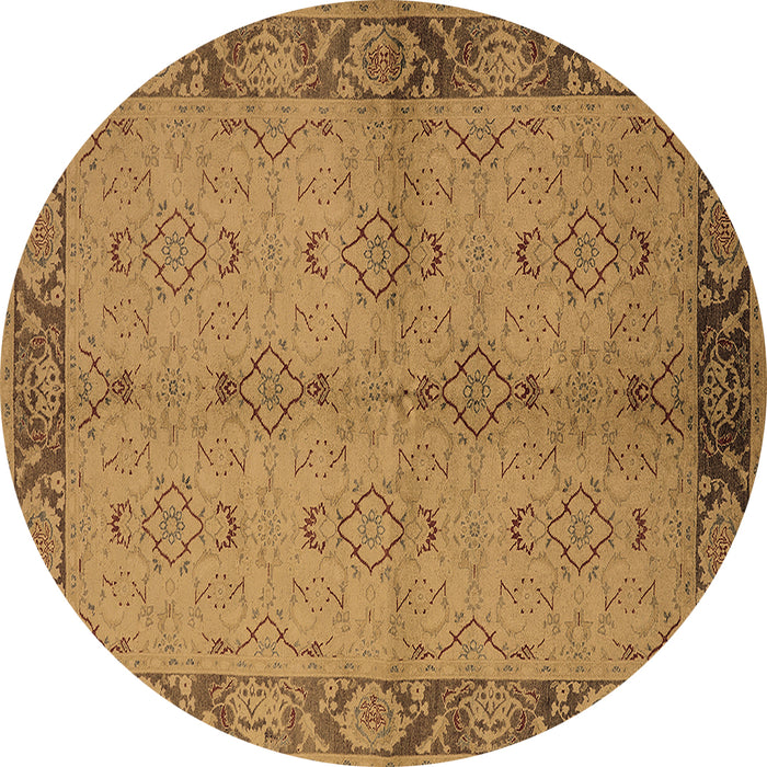 Round Machine Washable Oriental Brown Traditional Rug, wshurb892brn