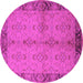 Round Machine Washable Oriental Pink Traditional Rug, wshurb892pnk