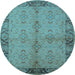 Round Machine Washable Oriental Light Blue Traditional Rug, wshurb892lblu