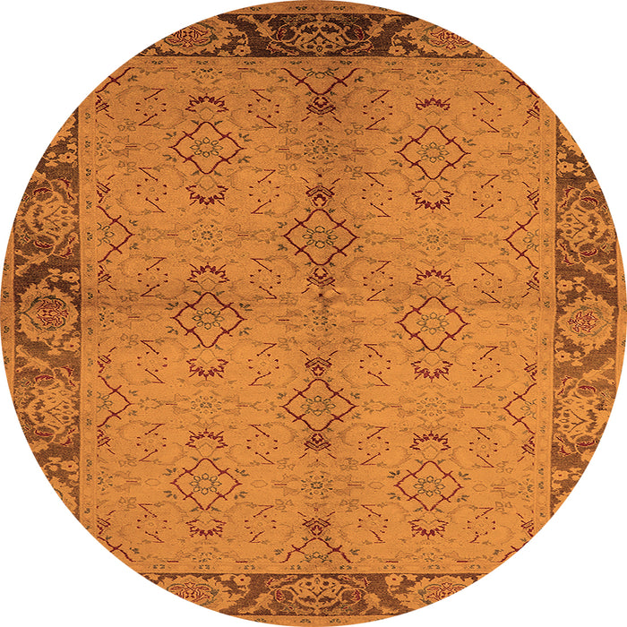 Round Machine Washable Oriental Orange Traditional Area Rugs, wshurb892org
