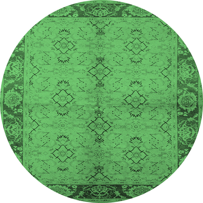 Round Machine Washable Oriental Emerald Green Traditional Area Rugs, wshurb892emgrn