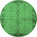 Round Machine Washable Oriental Emerald Green Traditional Area Rugs, wshurb892emgrn