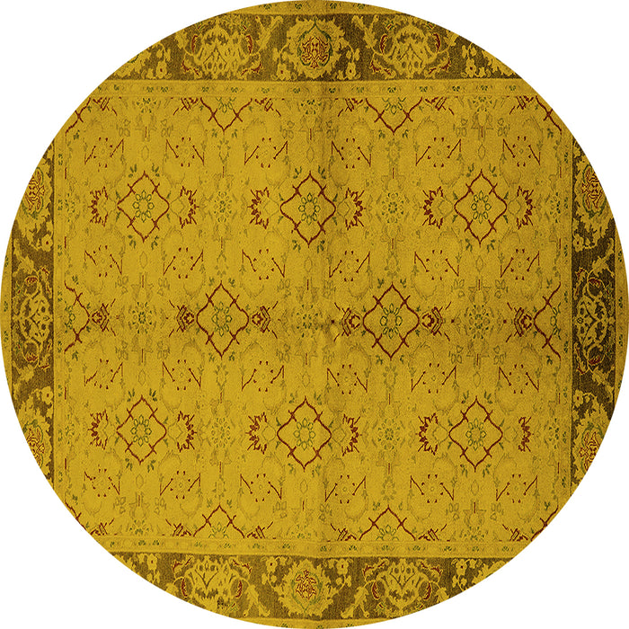 Round Machine Washable Oriental Yellow Traditional Rug, wshurb892yw